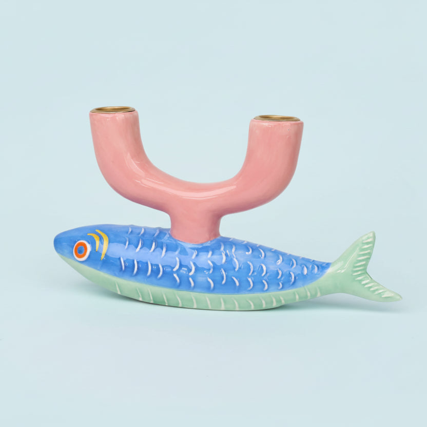 Sardine Ceramic Double Candle Stick Holder - CSHOP - HOLD - CER - FISH - Uneeka