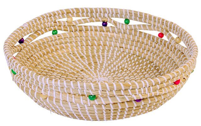 Seagrass Basket With Multi Colour Wood Beads - BSK32 - Uneeka