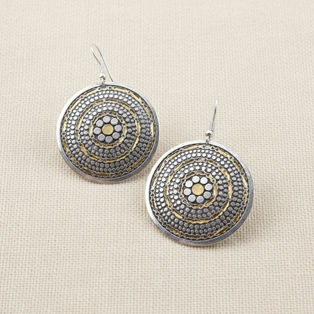 Silver Colour Dot Pattern Disc Earrings - TARE2405 - Uneeka