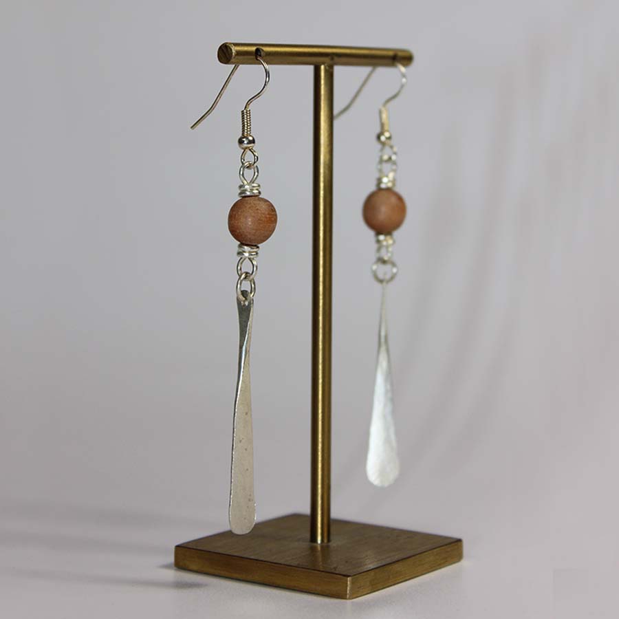 Silver Plate Petal & Wood Bead Earrings - JEMS26 - Uneeka