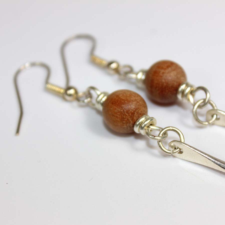 Silver Plate Petal & Wood Bead Earrings - JEMS26 - Uneeka