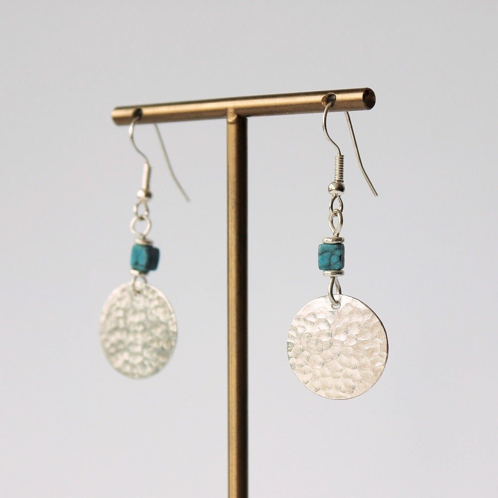 Silver Plated Disc and Turquoise Chip Earrings - JEMS20 - Uneeka