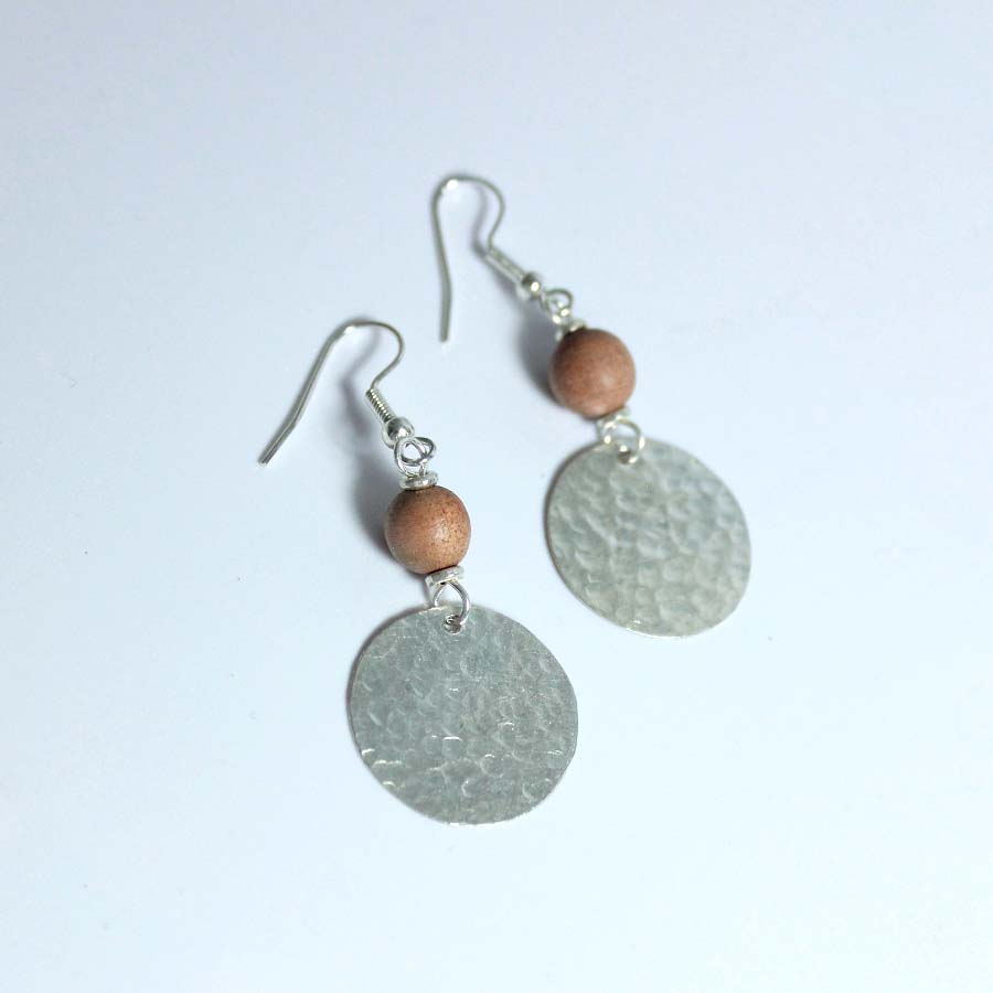 Silver Plated Disc & Wood Bead Earrings - JEMS12 - Uneeka