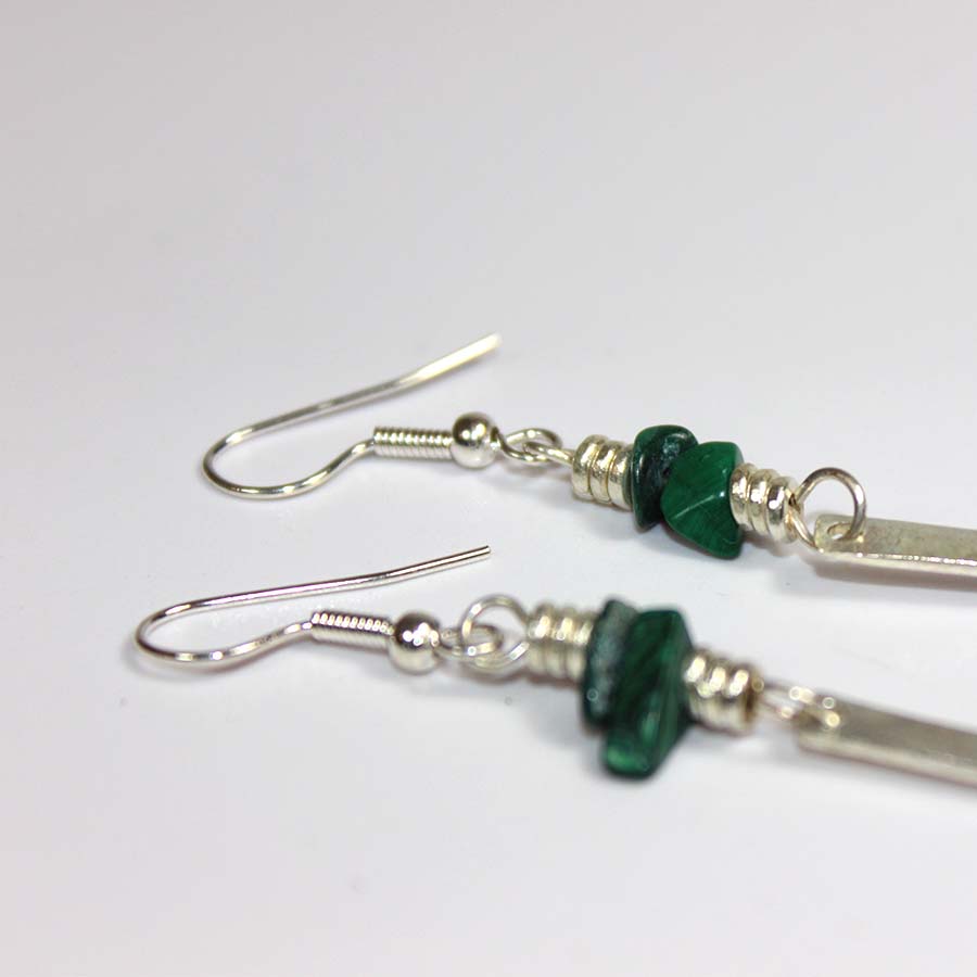 Silver Plated Petal and Malachite Chip Earrings - JEMS52 - Uneeka