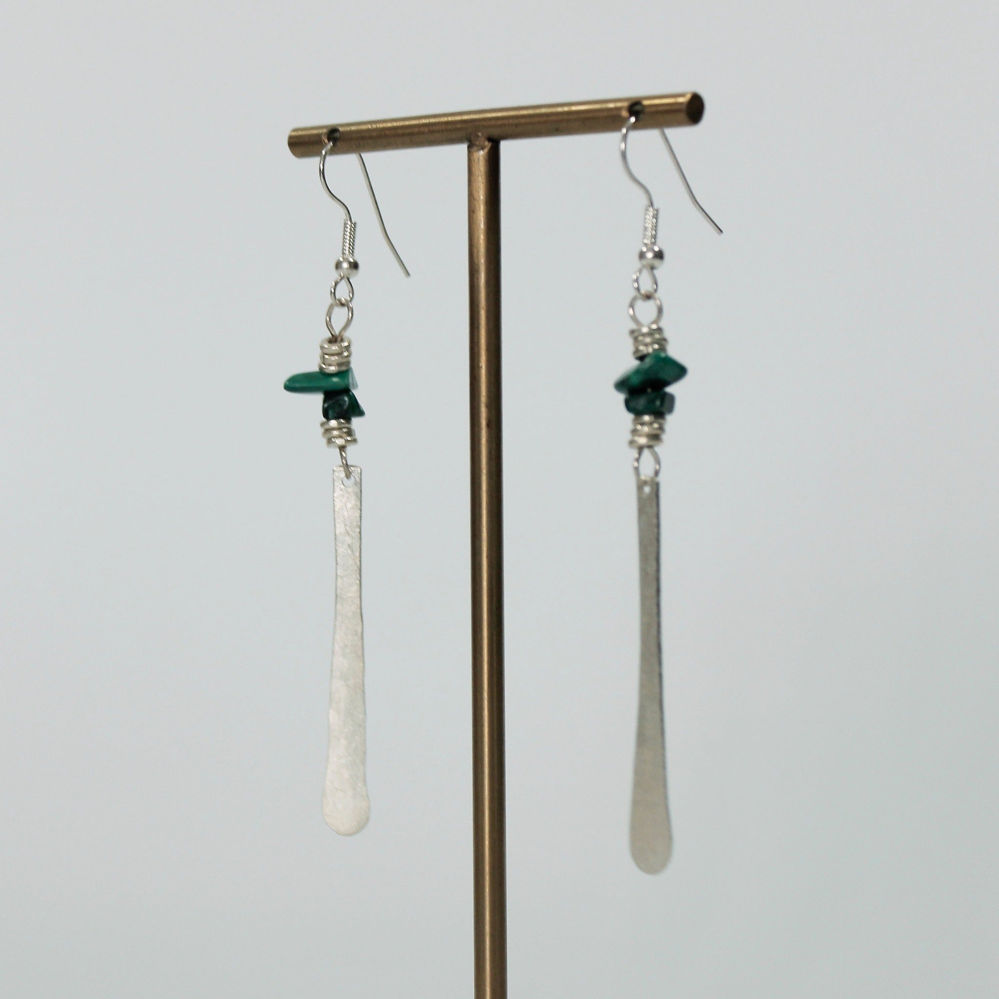Silver Plated Petal and Malachite Chip Earrings - JEMS52 - Uneeka