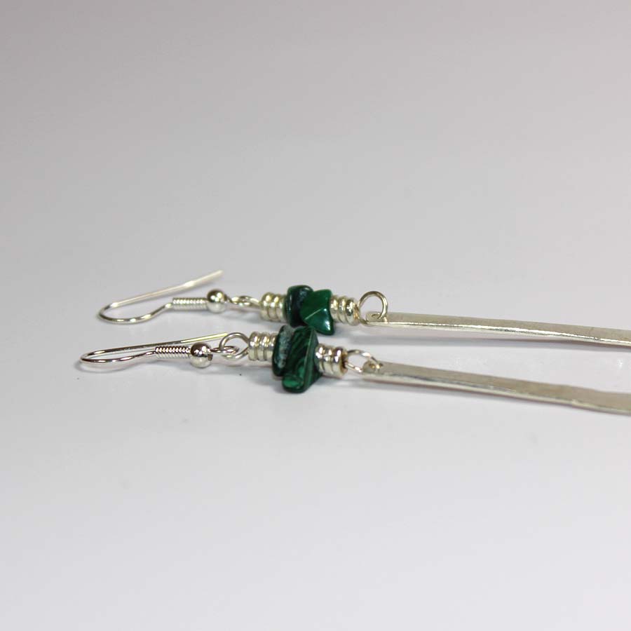Silver Plated Petal and Malachite Chip Earrings - JEMS52 - Uneeka