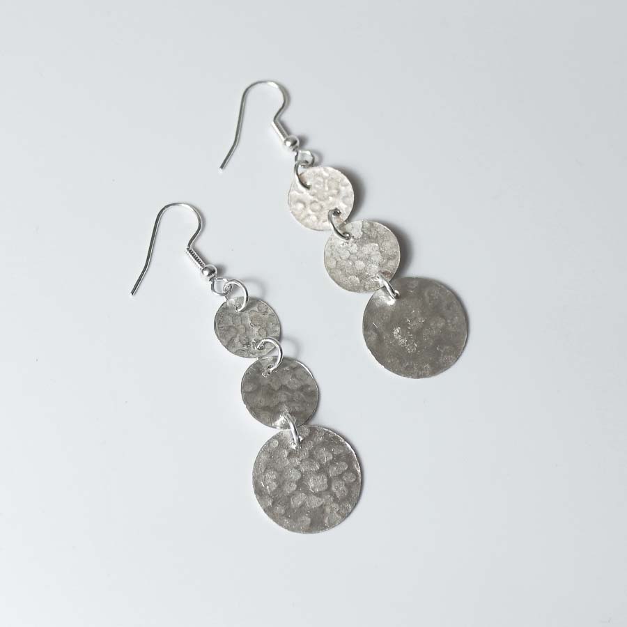 Hammered Silver Plated Three Coin Earrings - Handmade & Ethical Jewellery - JEBS1 - Uneeka