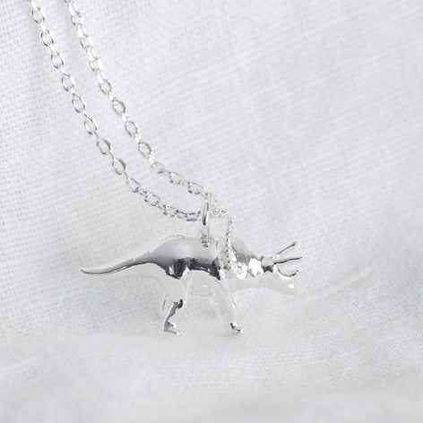 Silver Triceratops Dinosaur Necklace - 32301 - Uneeka
