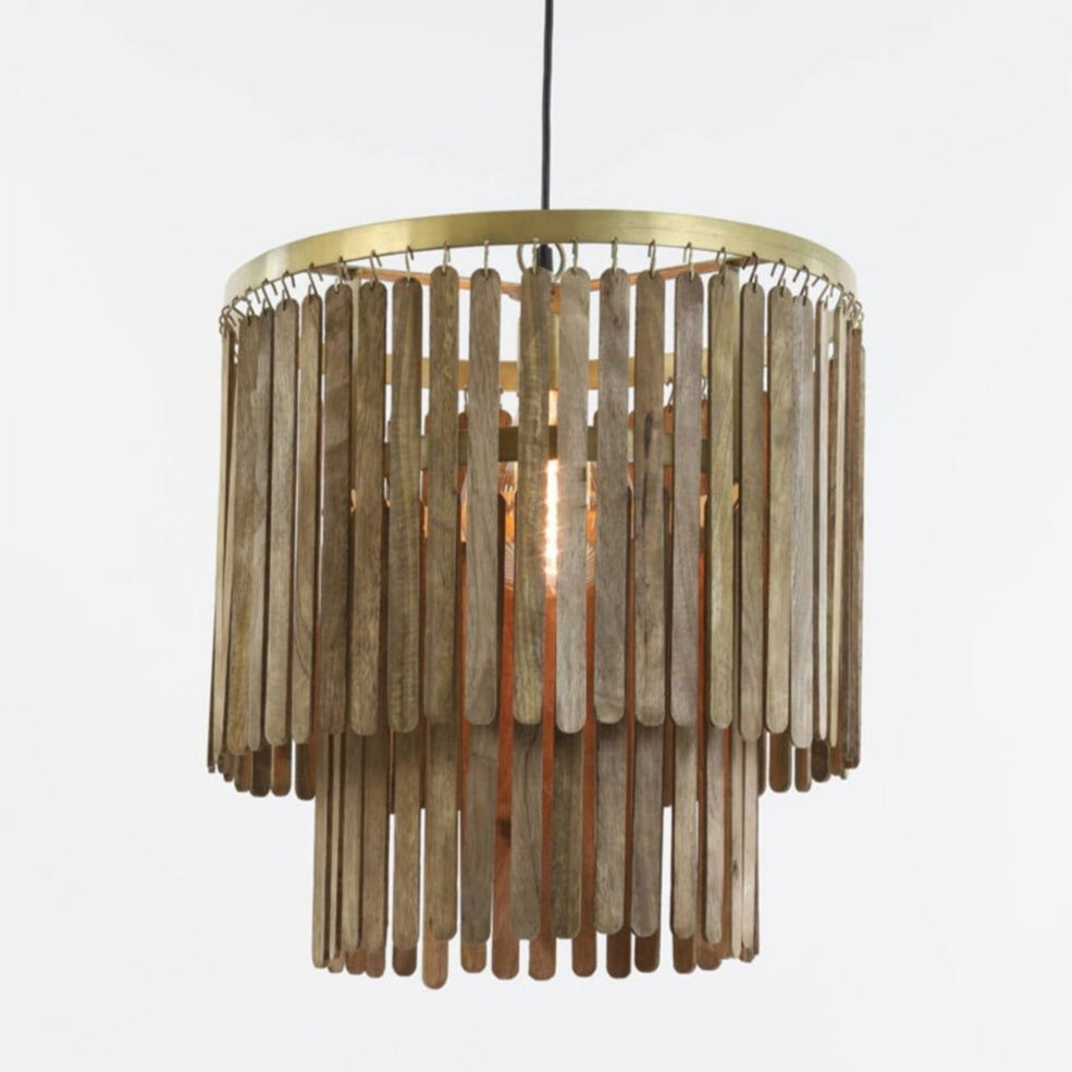 Small Modern Dark Wooden Chandelier Style Hanging Lamp - 2950464 - Uneeka