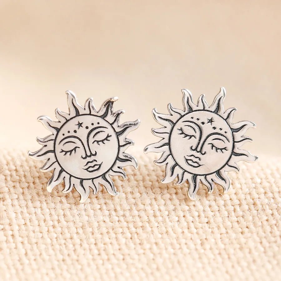 Sterling Silver Sunshine Face Studs - 75188 - Uneeka