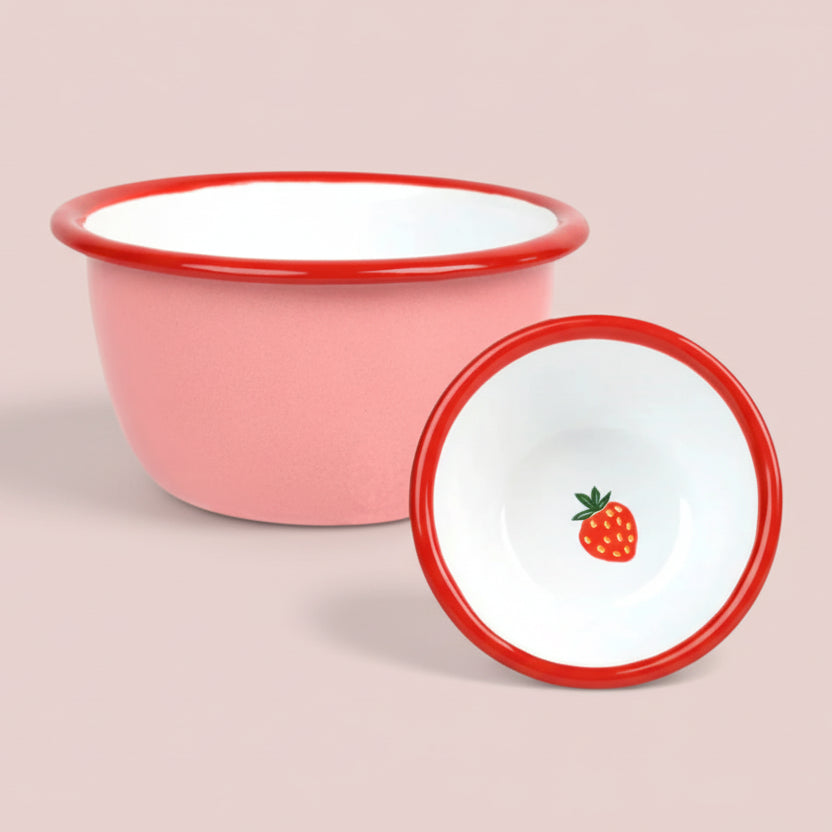 Strawberry Enamel Nibble Bowl - ENML - BOWL - STRAW - 10 - Uneeka