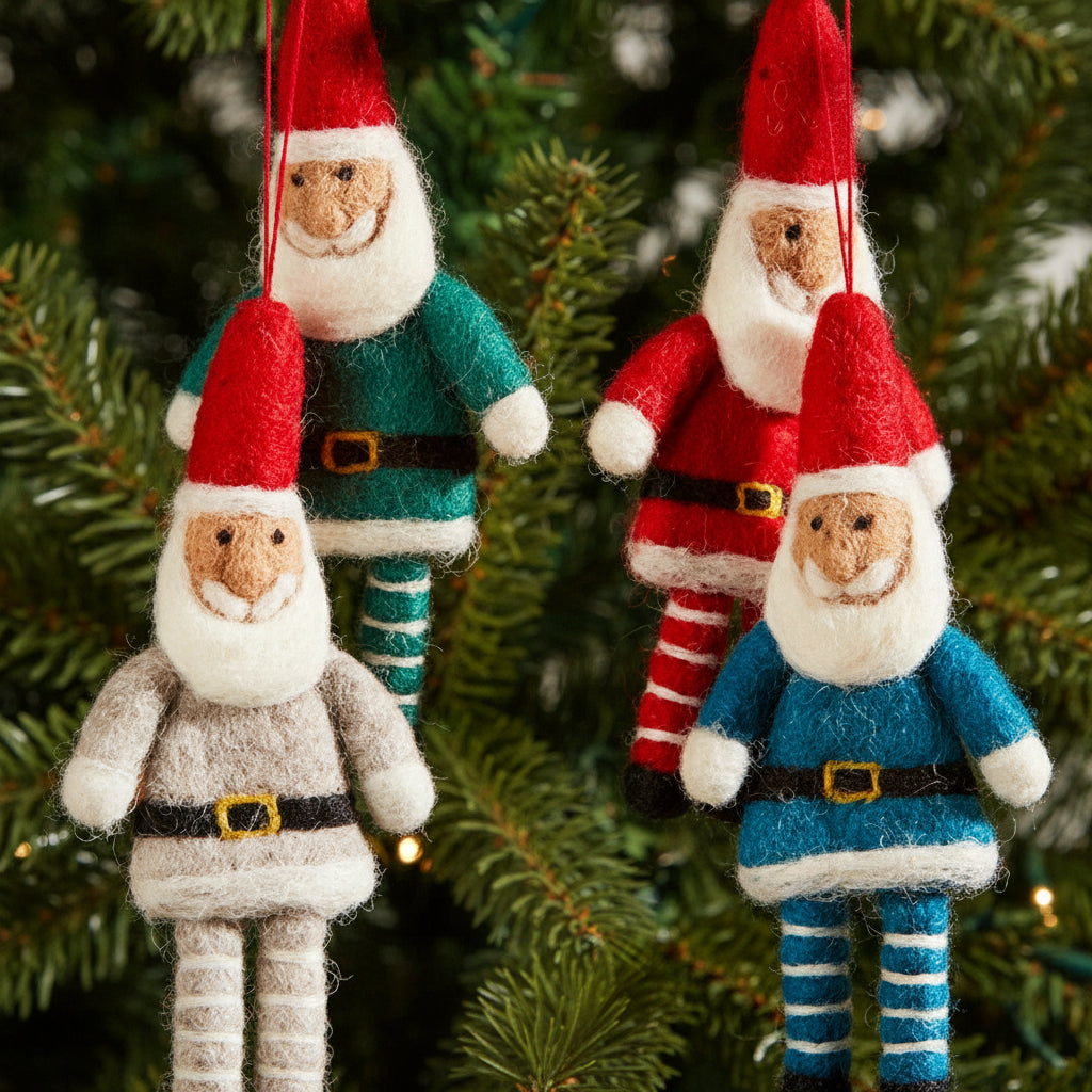Assorted Colour Stripey Leg Felt Santa Decoration - XM385 - Uneeka