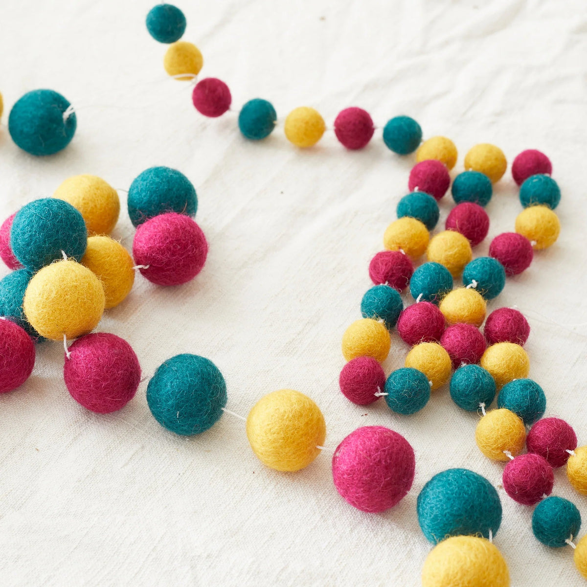 Teal, Pink & Yellow Felt Ball Pompom 2m Garland - 241RCH - Uneeka