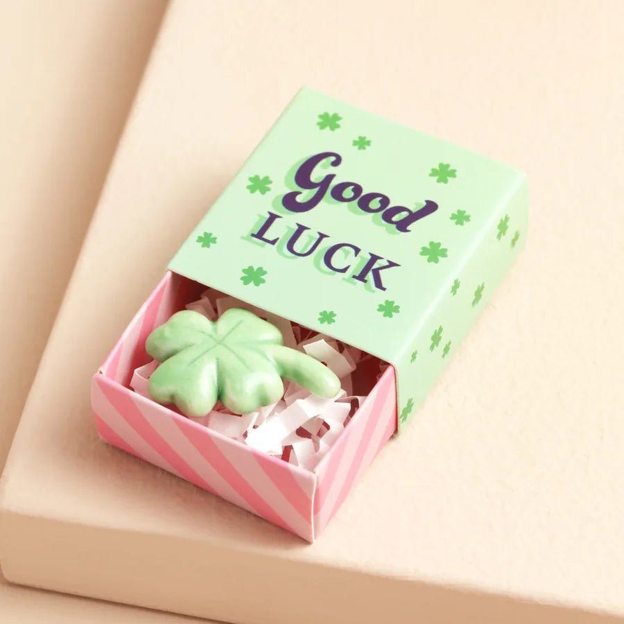 Tiny Matchbox Ceramic Good Luck Clover Token - 72821 - Uneeka