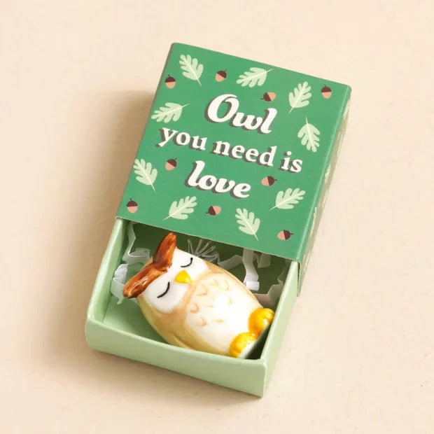 Tiny Matchbox Ceramic Owl Love Token - 74743 - Uneeka