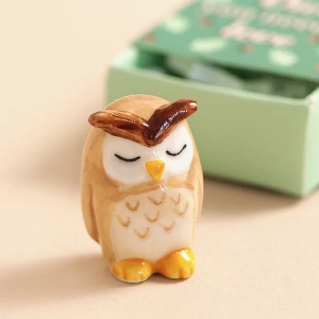 Tiny Matchbox Ceramic Owl Love Token - 74743 - Uneeka