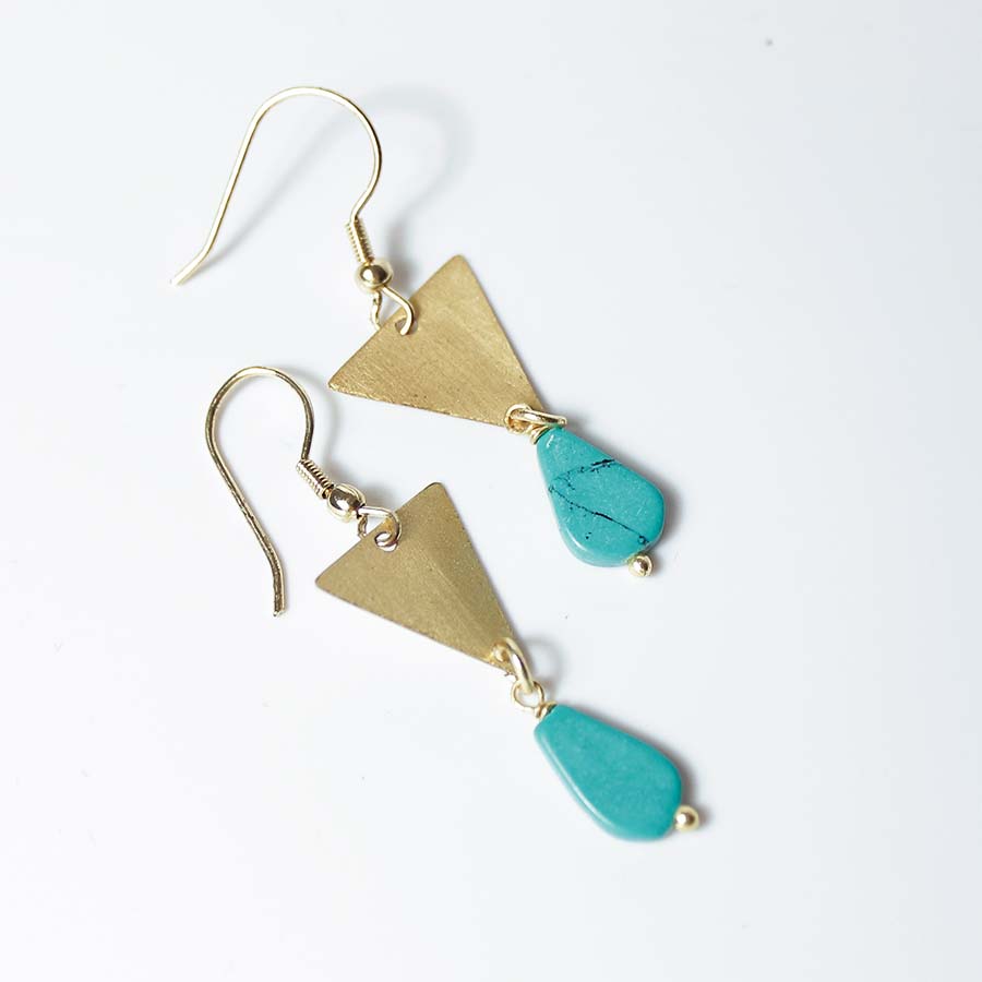 Triangle Shape With Turquoise Bead Earrings - TAR15727 - Uneeka