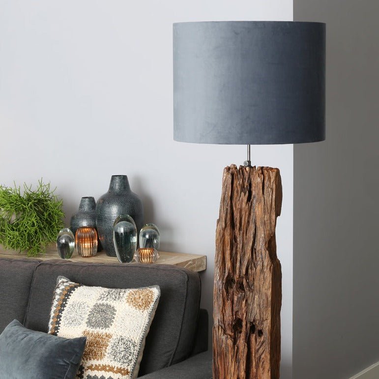 Velvet Dusty Blue Cylinder Shade - 2220048 - Uneeka