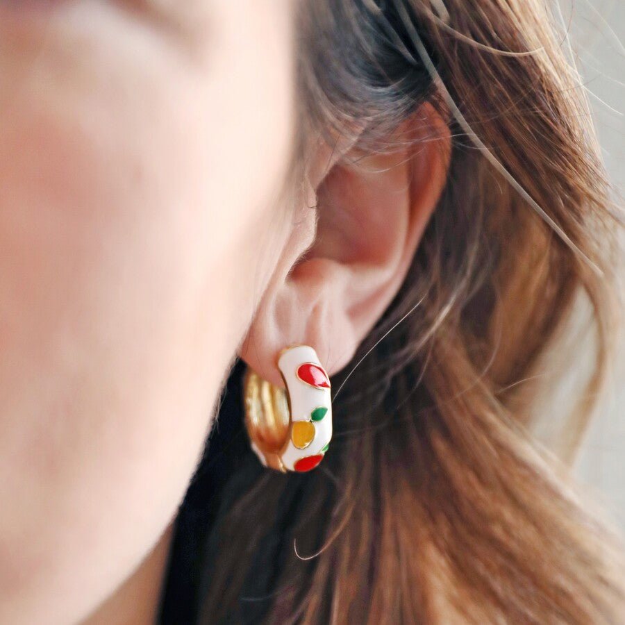 White Lemon & Fruit Enamel Huggie Hoops - 57611 - Uneeka