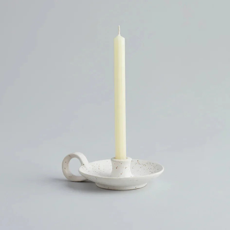 White Speckle Mini Candle Holder with Handle - F01350 - Uneeka